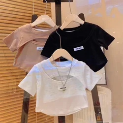 2024 Summer Baby Girls Short Sleeved T-Shirt Kids Top Tees Toddler Fashion Hollow Out Pullover Odzież dziecięca w koreańskim stylu