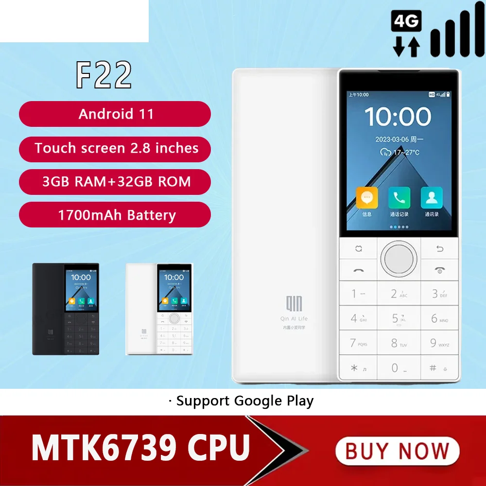 Qin F22 Touch Screen Keypad Smartphone Android 11 No Camera Wifi 2.8 Inch 2+16GB & 3+32GB MTK6739 Bluetooth 1700mAh Duoqin Phone