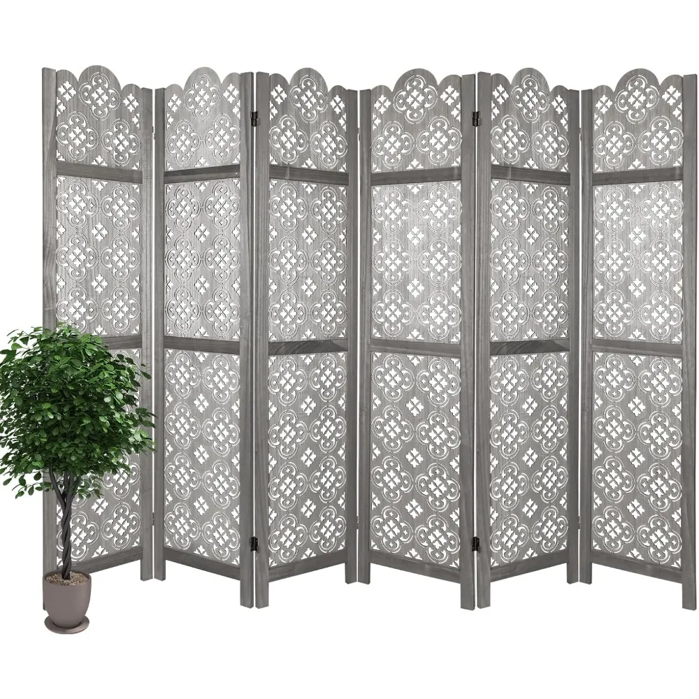 Room Dividers and Folding Privacy Screens, Wood Cutout Engraving Room Divider Screens for Office, Bedroom,