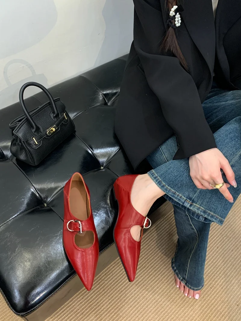 

Women's Loafers Leather Luxury Shoes Grade Red Heels Gold Pumps Pointed Toe Elegant Mary Janes Shoes For Women