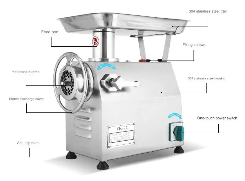 Powerful Meat Mincer Machine with Engine Motor Pump Bearing Core Components