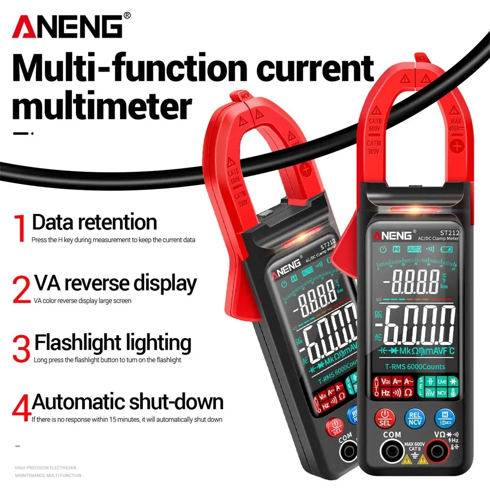 ANENG ST212 6000 conteggi pinza amperometrica digitale DC/AC corrente 400A Amp multimetro grande schermo a colori Tester di tensione auto Hz NCV Ohm