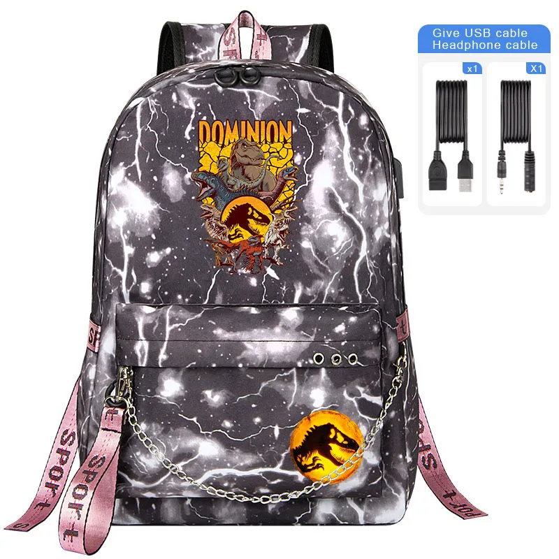 Jurassic World Dominion Boy girl school bag Cartoon Dinosaur USB charging teen Kids Backpack Woman men teen laptop travel bag