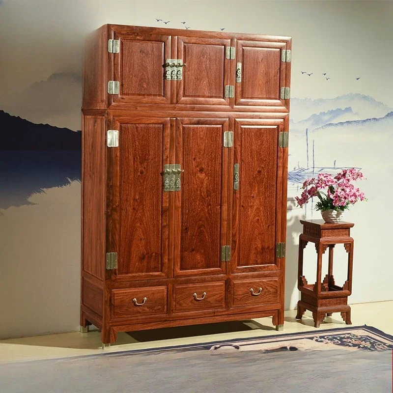three-door top box cabinet, wardrobe, all solid wood, locker, Chinese style