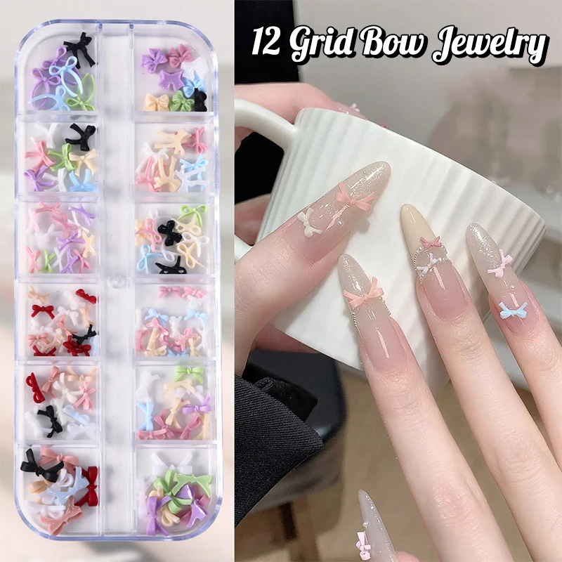 12 Grid Multiple Colors Bowknots Nail Art Charms Mini Adorable Line Bows Ties Resin Nail Decorations For DIY Earring Nail Suppli view 2