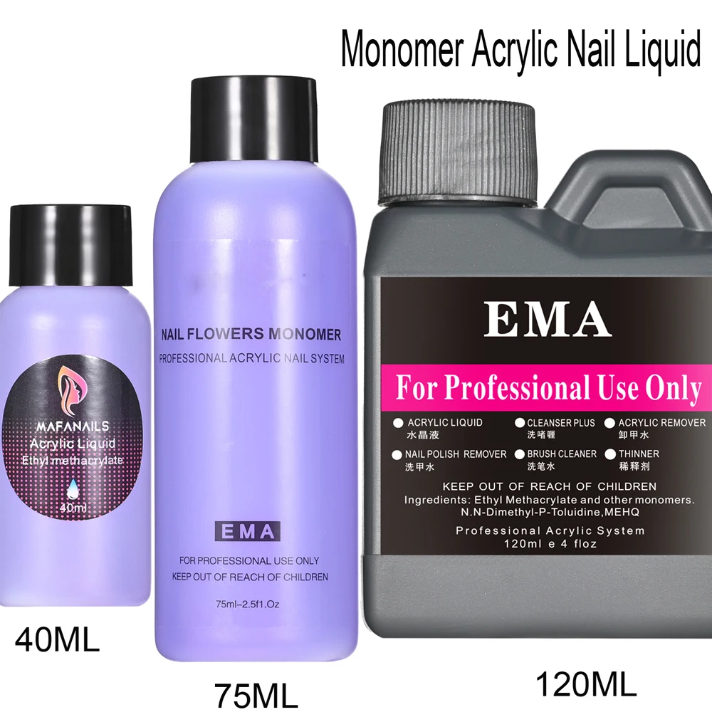 EMA Monomer 120ML 75ML 40ML Płyn akrylowy do proszku akrylowego Nieżółknięcie Płyn monomerowy EMA do rzeźbienia przedłużania paznokci akrylowych