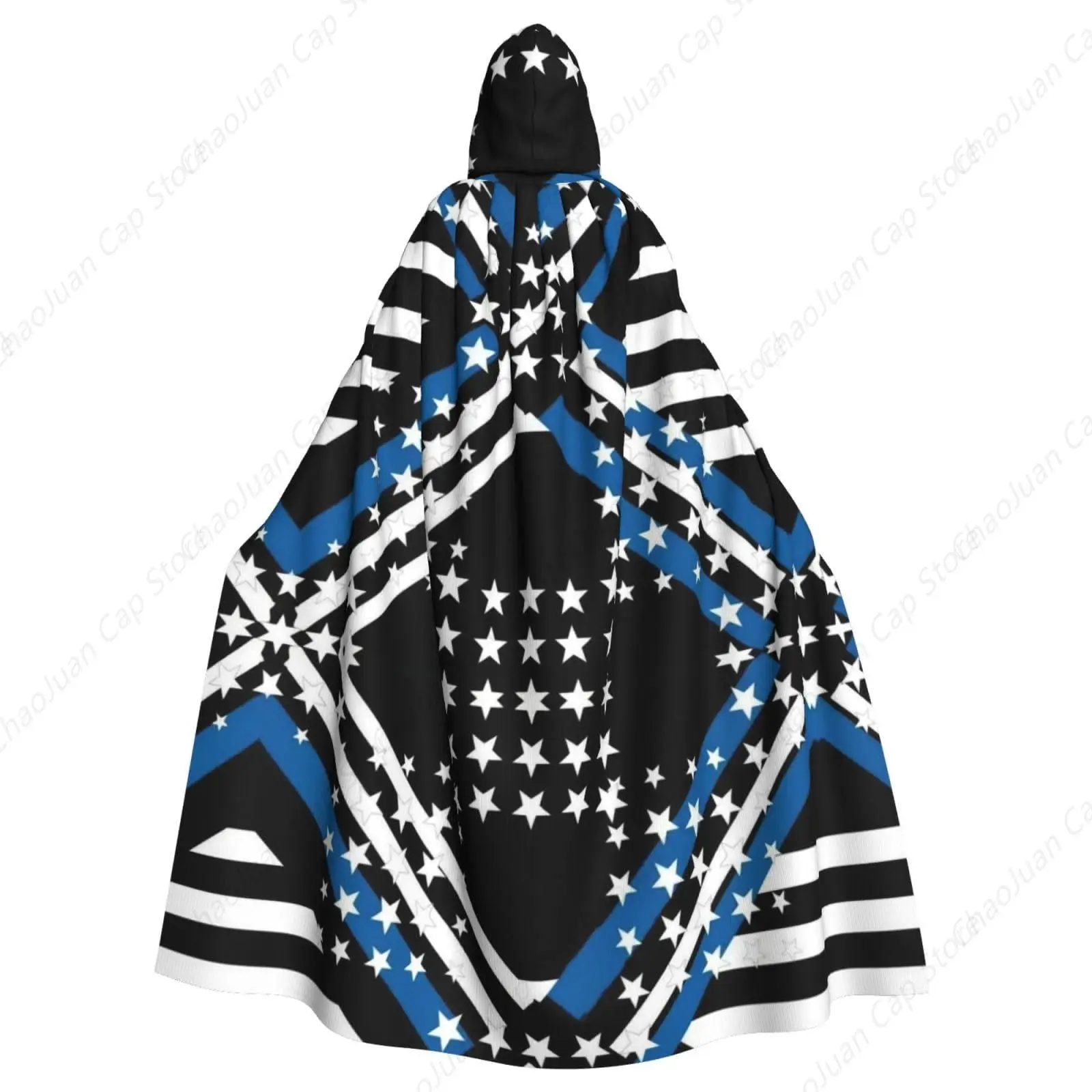 Mysterious Full Length Hoodie Dress Cloak Cape for Christmas Halloween Cosplay Costume Party, 59 inch American Police Thin Blue