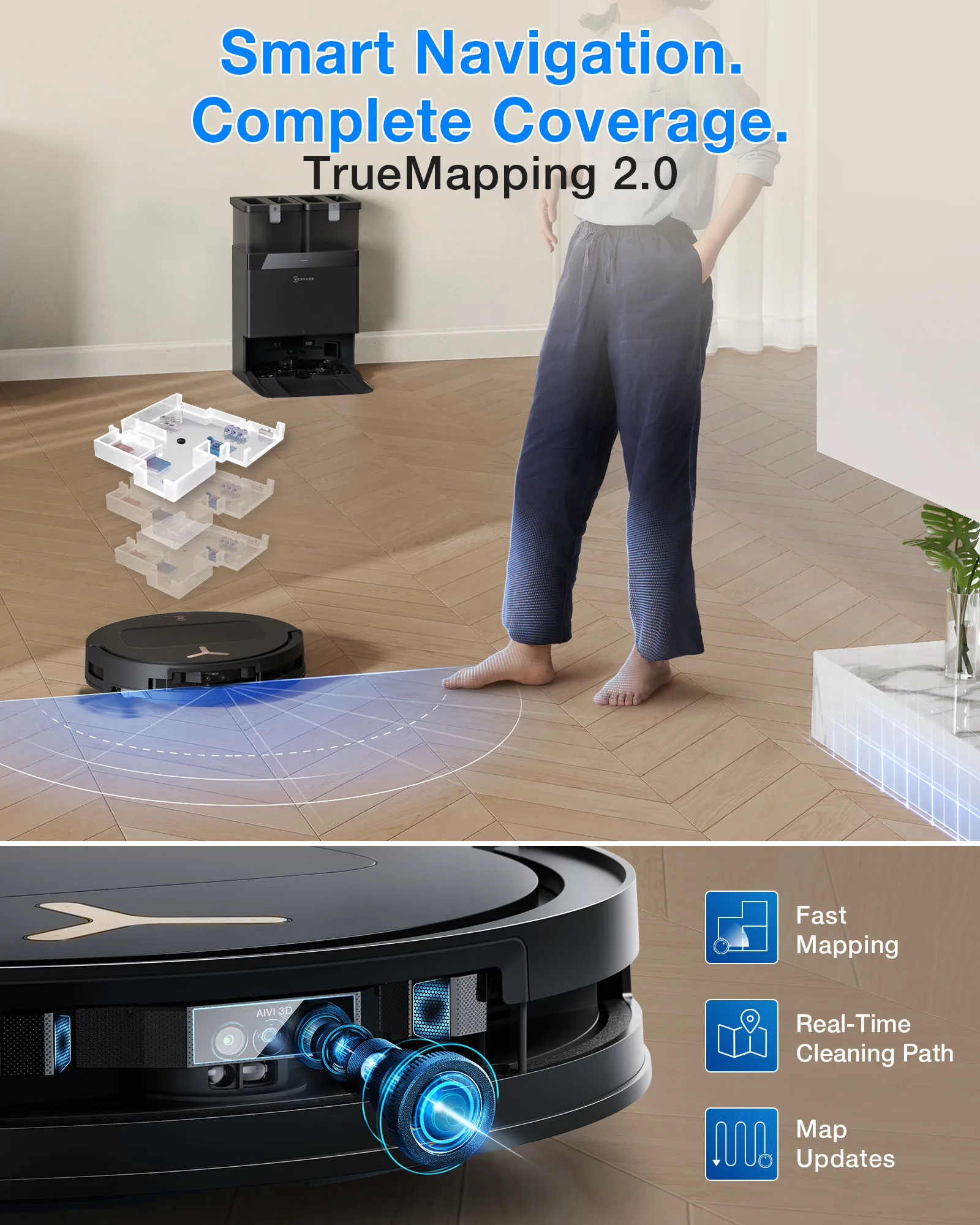 ECOVACS DEEBOT T50 PRO Omni Gen3 Care Kit, Robot Aspirador con Función de Mopa, 25,000 Pa, AIVI 3D 3.0, Adición Automática de Solución de Limpieza, Limpieza de la Mopa a 75°C ° Secado con Aire Caliente, Ultrafino, 81mm 8