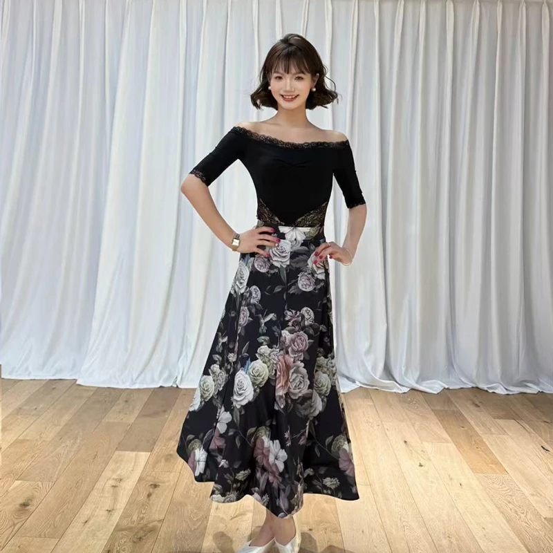 Nuevo vestido de baile de salón con hombros descubiertos para mujer, disfraz de actuación de vals, ropa de baile para adultos, vestidos de entrenamiento de escenario VBH1646