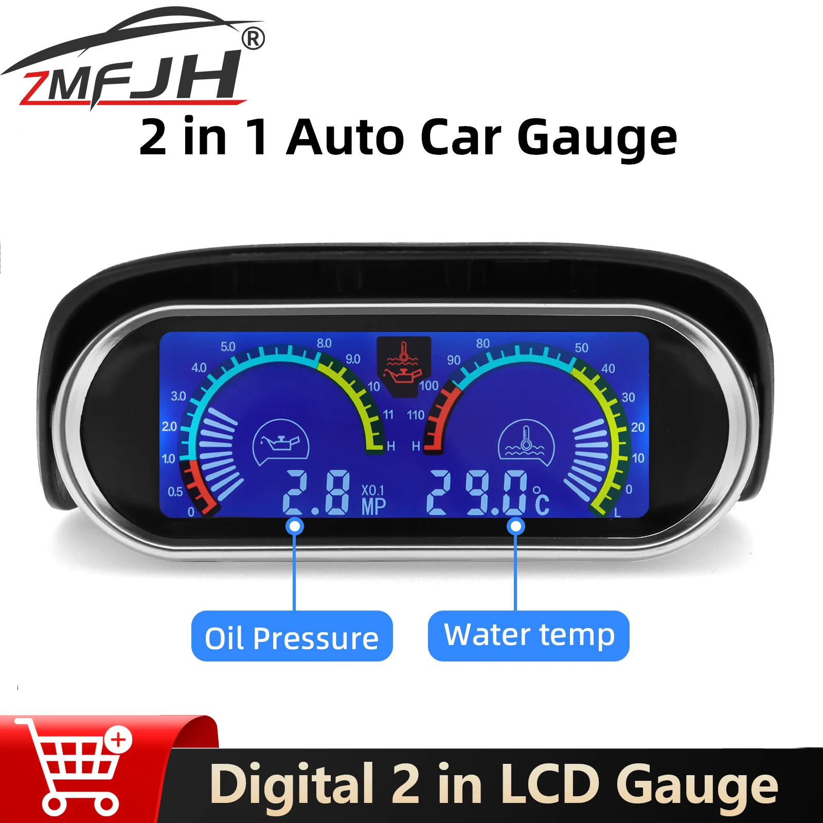 

Digital LCD 2 In 1 Oil Press Water Temp Gauge With 10mm Sensor Car Truck Water Temperature indicator Oil Pressure Gauge 12V 24V