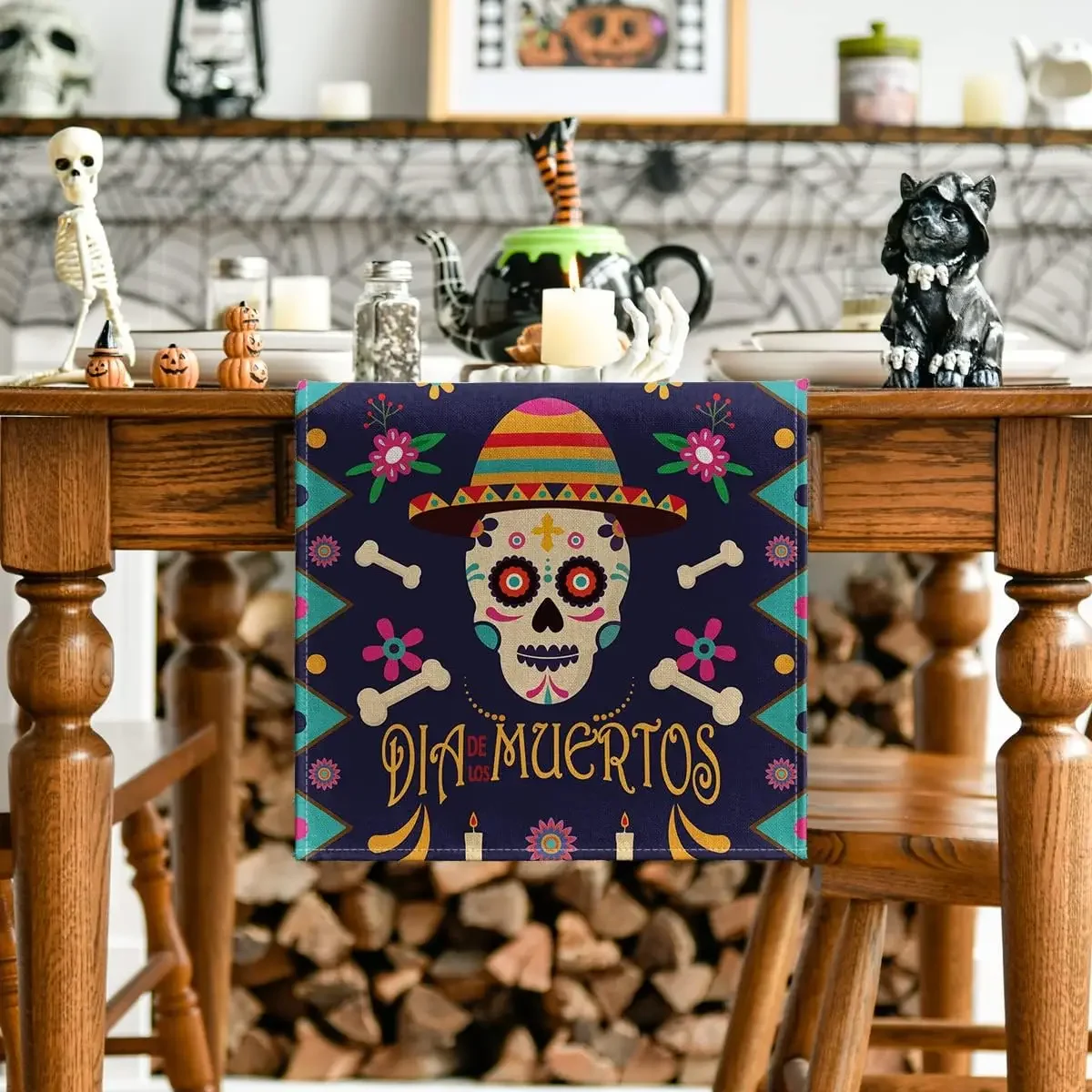 Mexico Dia De Los Muertos Linen Table Runners Kitchen Table Decor Reusable Day of The Dead Table Runners Halloween Decorations