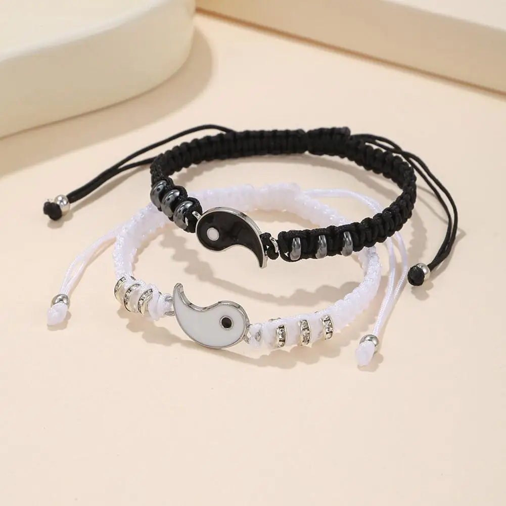 تاي تشي يين يانغ الصينية التقليدية زوجين سوار لمحبي اليدوية المنسوجة حبل مضفر قابل للتعديل مجوهرات أساور أساور