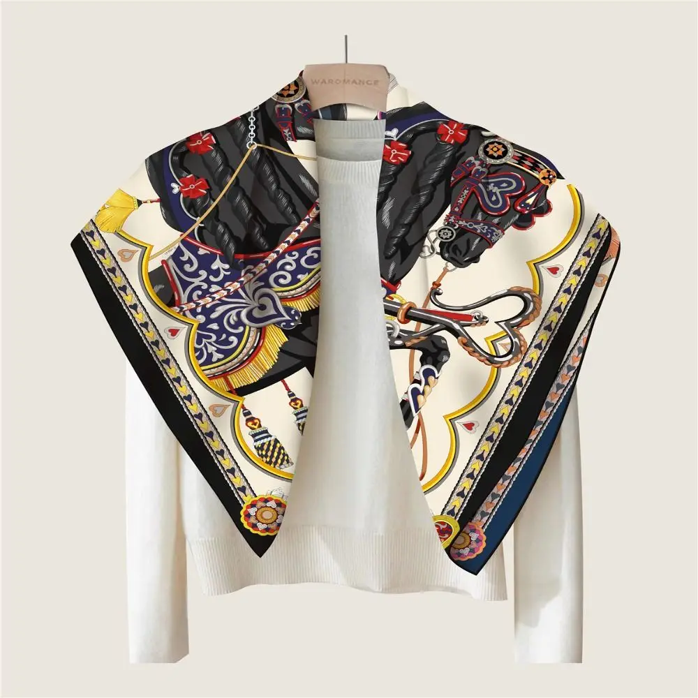 

Fashion 90cm Silk Scarf Hourse Pattern Double Printed Square Scarf Luxury Design Femme Scarves Wraps For Women Accessories
