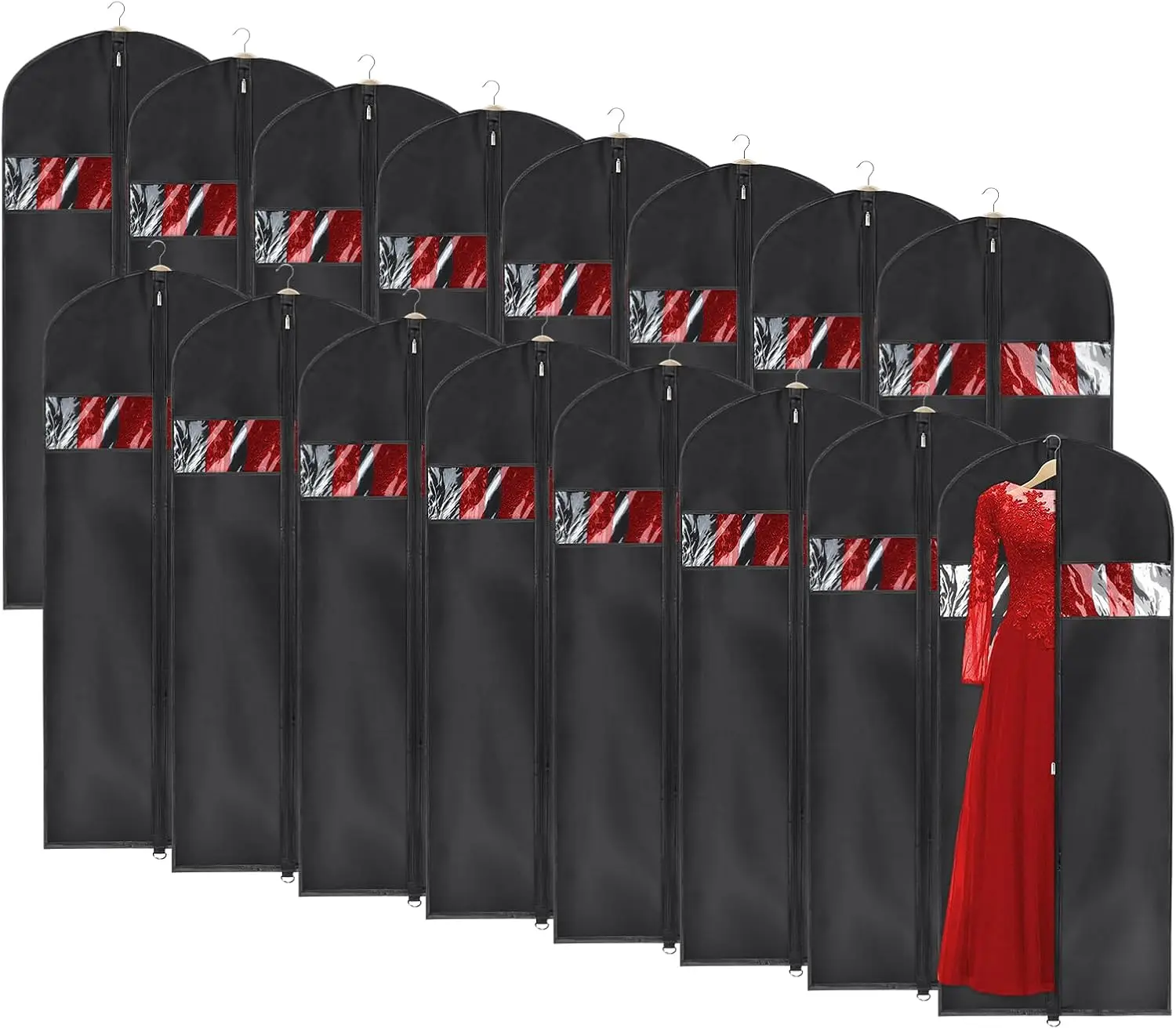 

16 Pack Clear Window Garment Bags for Hanging Clothes, Suit Jacket, Dress, Coat - Breathable and Foldable