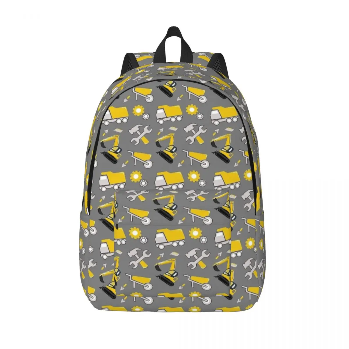 Construção Caminhões On Illuminating Canvas School Book Bags, mochila para estudantes adolescentes, mochila para faculdade alta, amarelo e cinza final