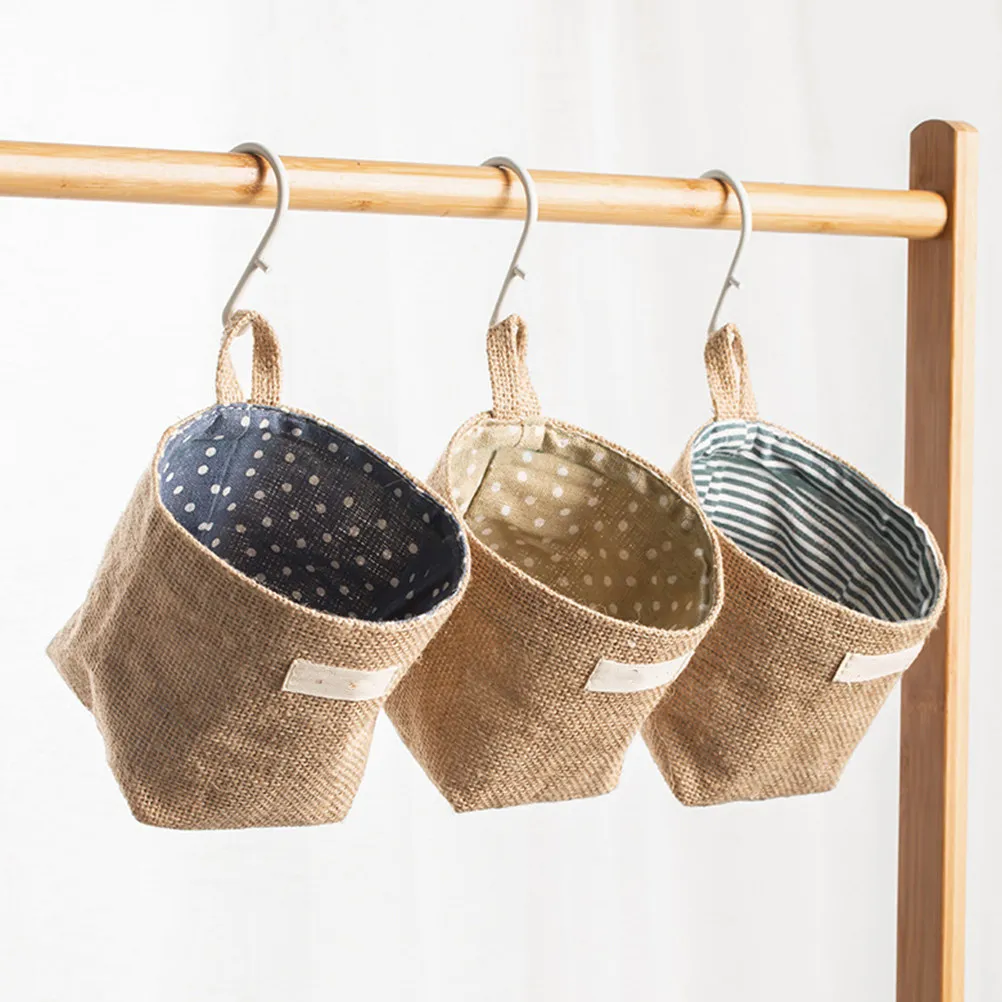 4Pcs Cotton Linen Hanging Storage Bags Natural Print Door Wall Organizer Pocket Over Door Storage Hanging Bags