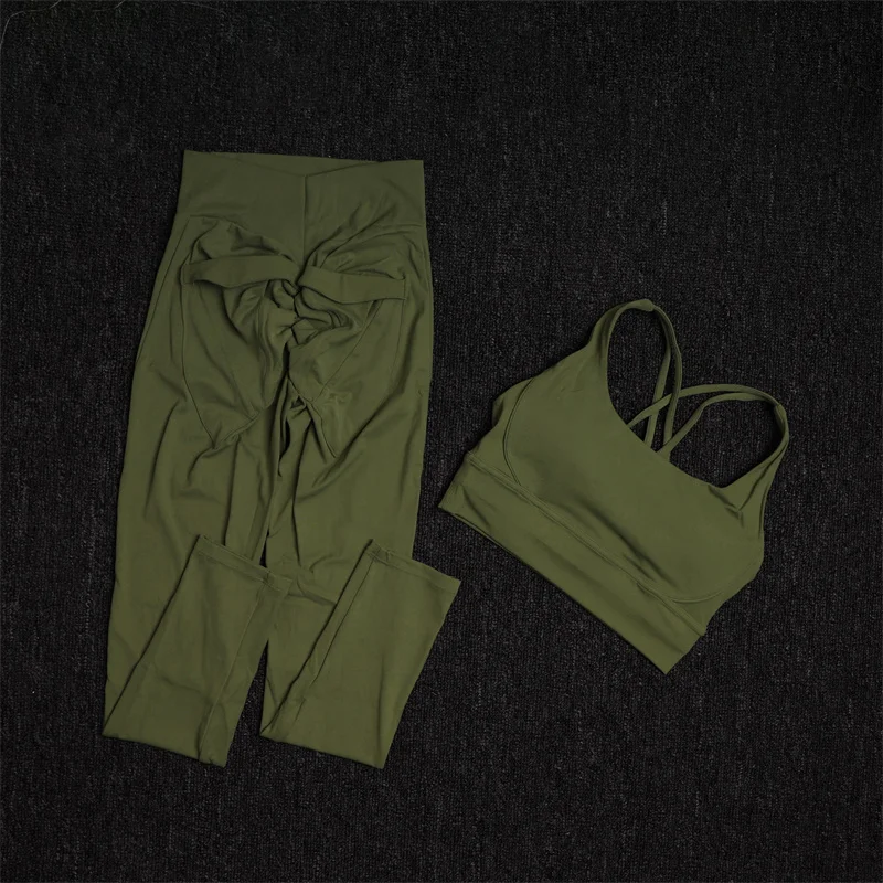 TRY TO BN Yoga Sets Sports Bra Fitness Leggings Back Pocket Women\'s Tracksuit High Waist Sportswear Workout Cycling Gym Clothing