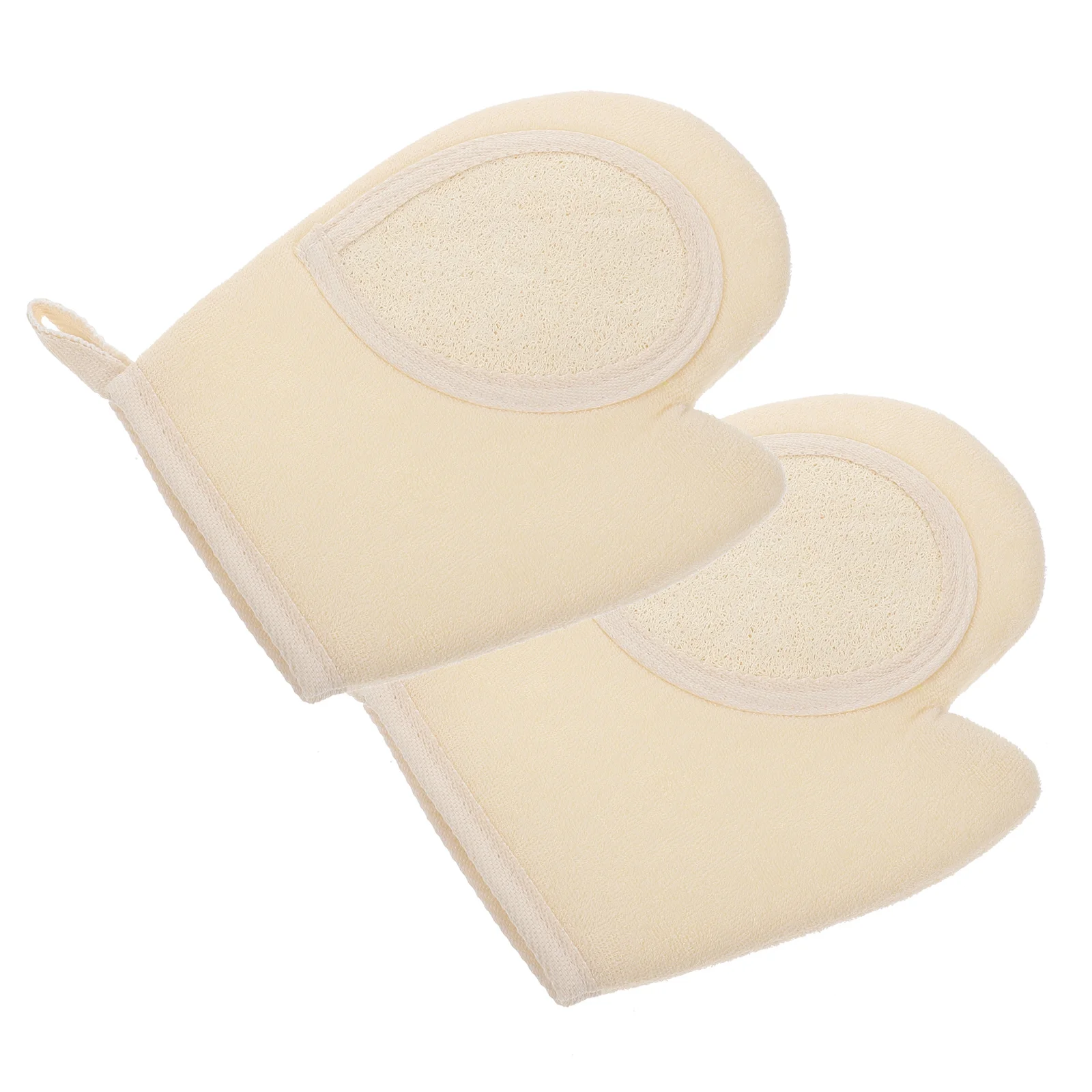 

2Pcs Loofah Bath Gloves Beige Exfoliating Shower Scrubbing Gloves Skin Friendly Back Scrubbers Practical Bath Supplies