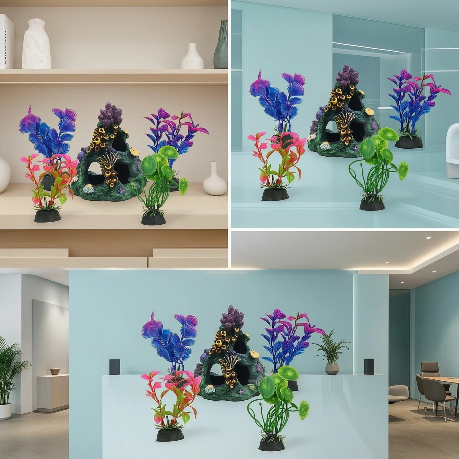 Planted Aquarium With Rocks - 水槽の植物が入った洞窟 カラフルな水槽の隠れ家 樹脂製の岩の洞窟 鮮やかな水槽の装飾 テラリウムにも多用途に使える