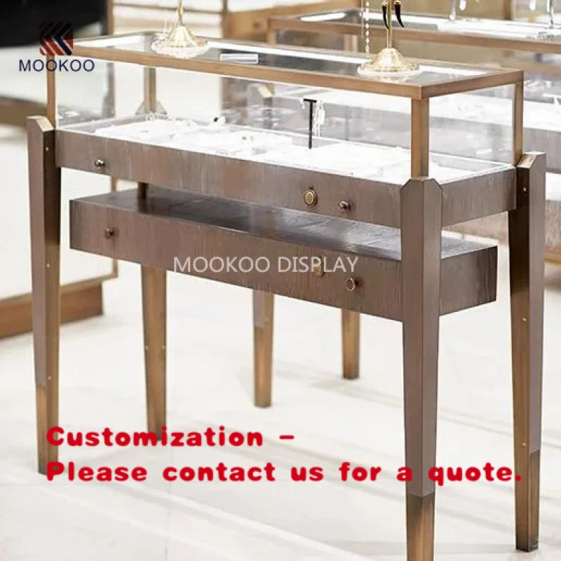 custom.Custom High-End Blue Wood Wall Jewelry Showcase Elegant Metal Display Cabinet Retail Store Furniture