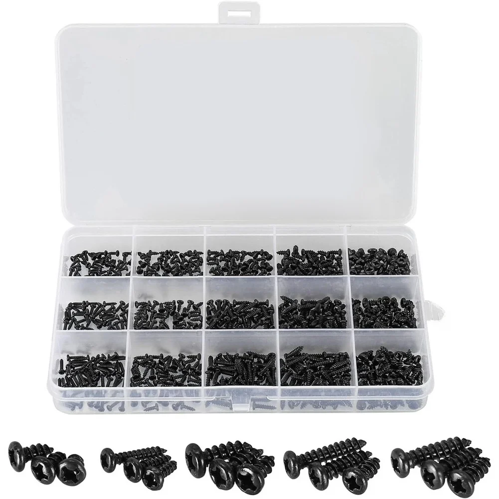 

Set of 750pcs Black Carbon Steel For PHILLIPS Pan Head Self Tapping Screws in Assorted M1.7 to Dimensions for Daily Use