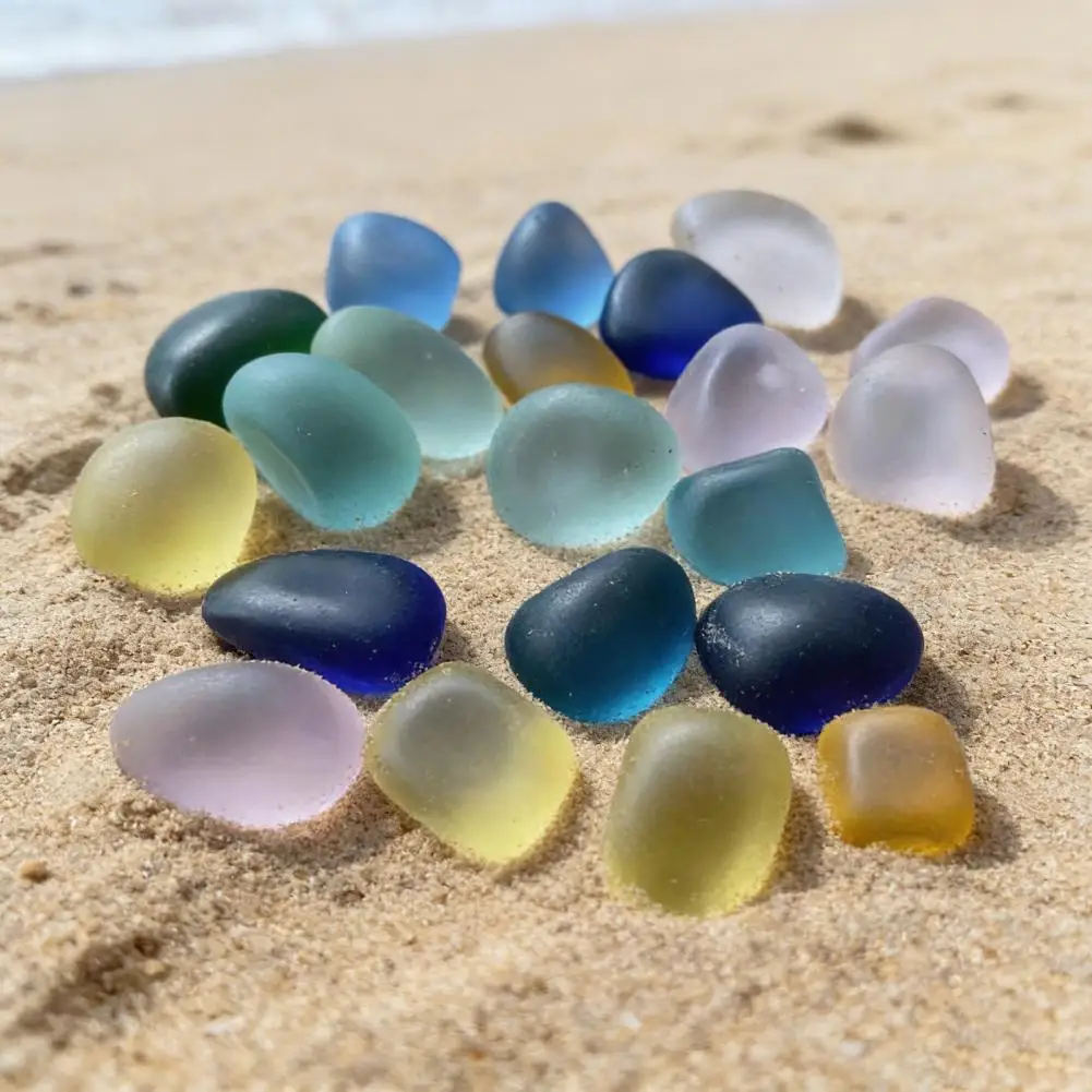 Aquarium Sea ​​glass Pebbles Round Fish Tank Pebbles Polished Glass Stones 500g Mixed Color Sea Glass Pebbles Aquarium