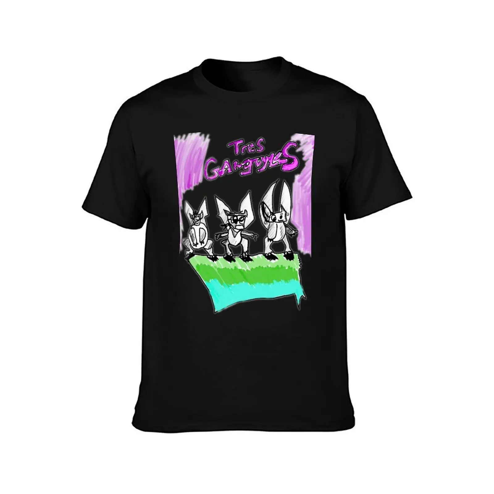 Tres Gargoyles T-Shirt, Summer Casual Cotton Tee, Oversized Streetwear Tops, Vintage Graphic Print, Loose Fit Short Sleeve