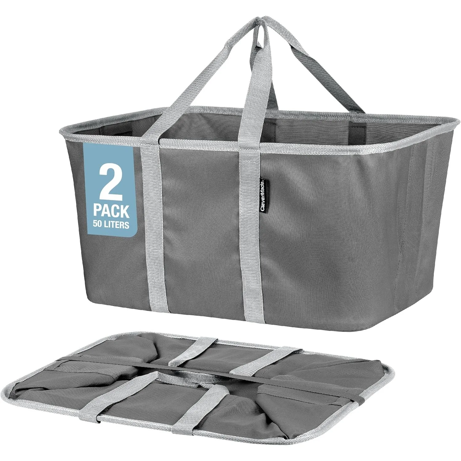 

CleverMade Collapsible Laundry Tote, Charcoal/Gray 2PK - 50L (13 Gal) Collapsible Laundry Baskets with Sturdy Pop-Up Wire Frame