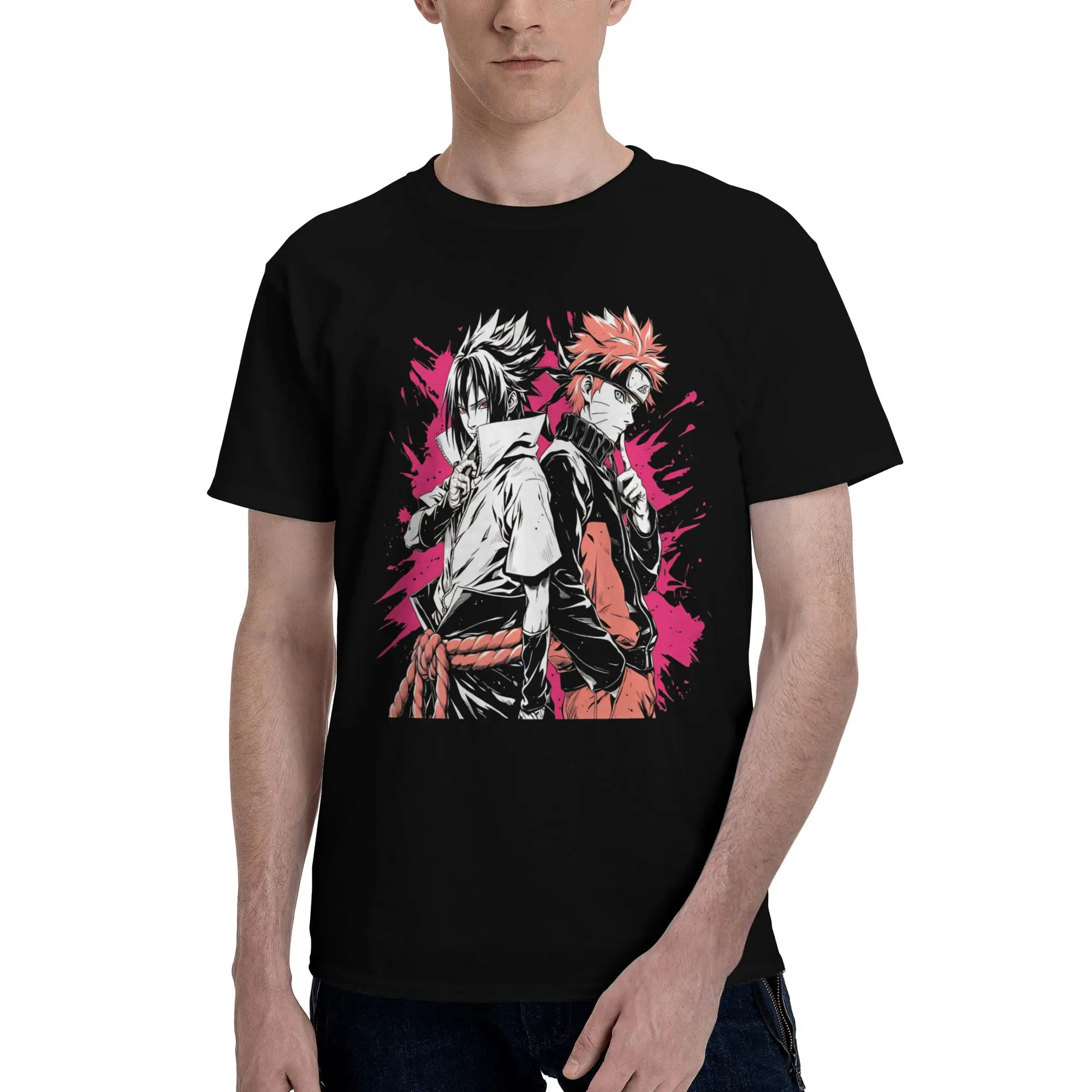 Naruto x Sasuke  Novelty 100% Cotton T-Shirt Bandai NARUTO Tees Tops For Men