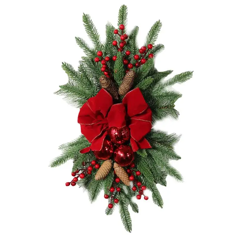 

Christmas Wreath With Bow Xmas Tree Wall Decoration Pendant Staircase Door Garland Hanging Ornament For ChristmasParty Adornment