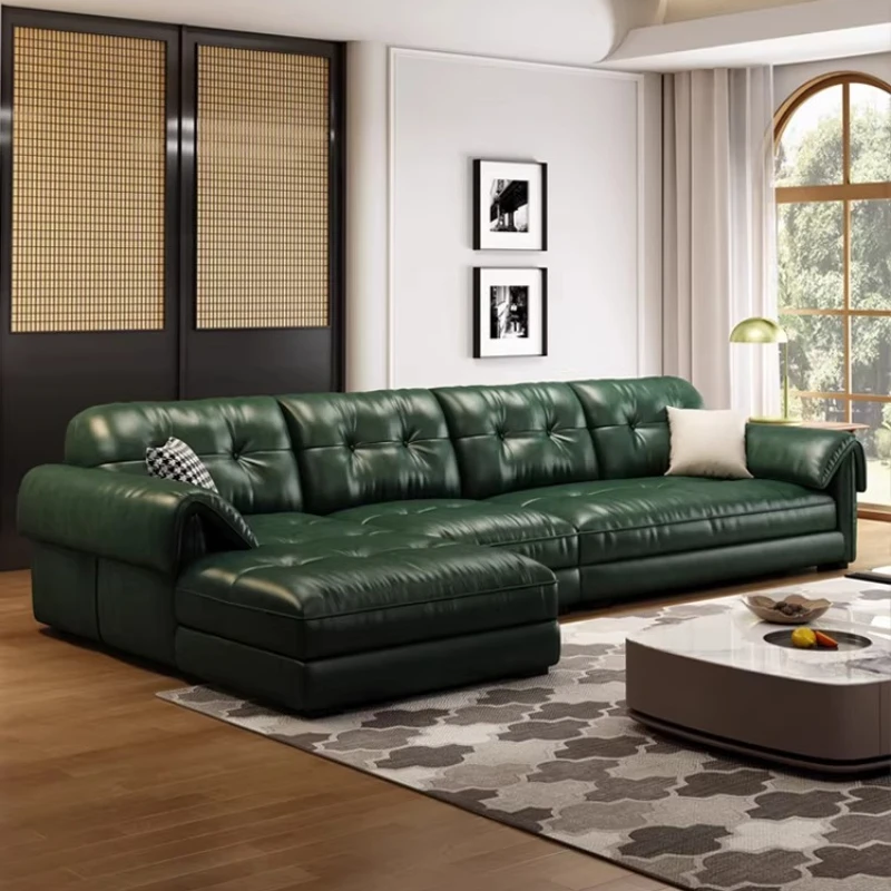 

American retro leather sofa, small living room