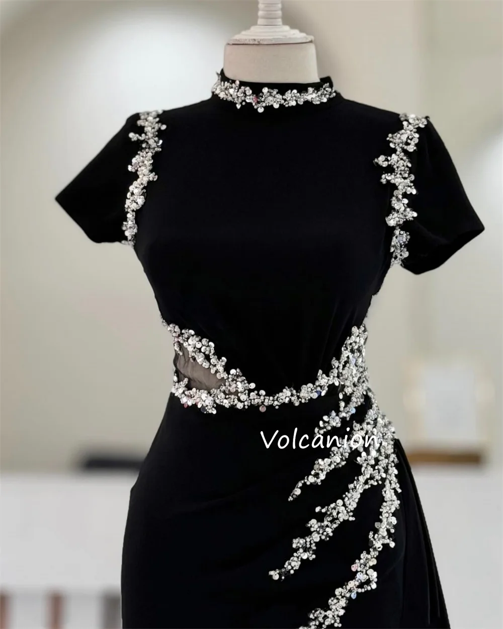 Customized Jersey Sequined Beading High Collar A-line Long Dresses Bespoke Occasion Classic Exquisite Formal Evening