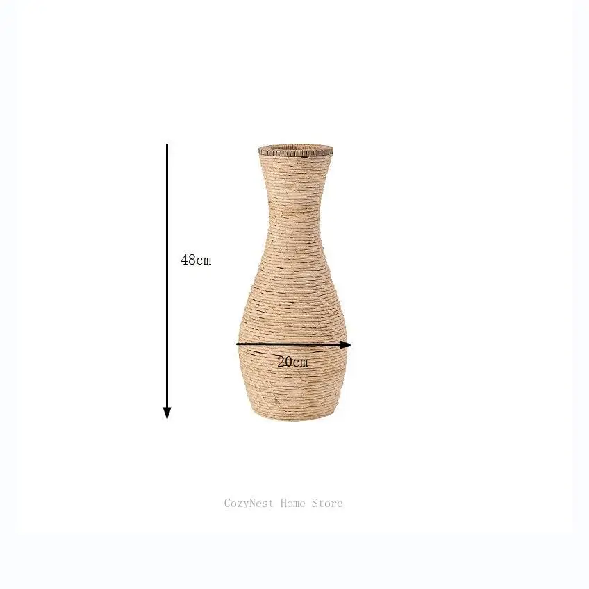 Handwoven Straw Rope Vase Natural Wood Color Small Apartment Living Room Decor Vertical Ornament For Home Tabletop Shelf Display