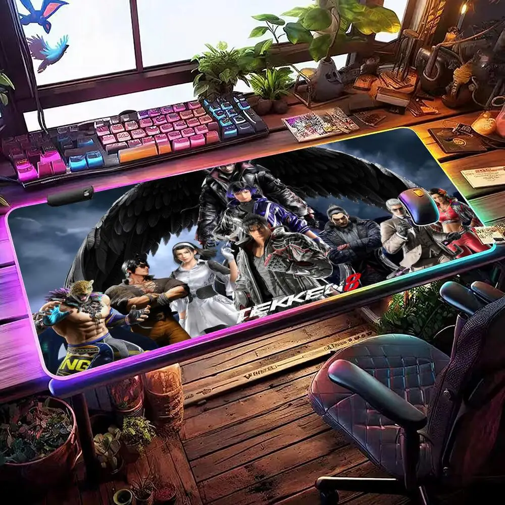 

GAME T-tekken 8 Mouse Pad RGB Gaming Mouse Pad Desk Mat HD Gamer Large LED Light XXL MousePads