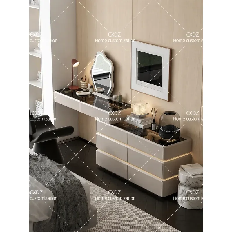 Minimalist Dresser Chest with Ambient Light Integrated Bedside Cabinet Storage Dressing Table for Bedroom Italian Style