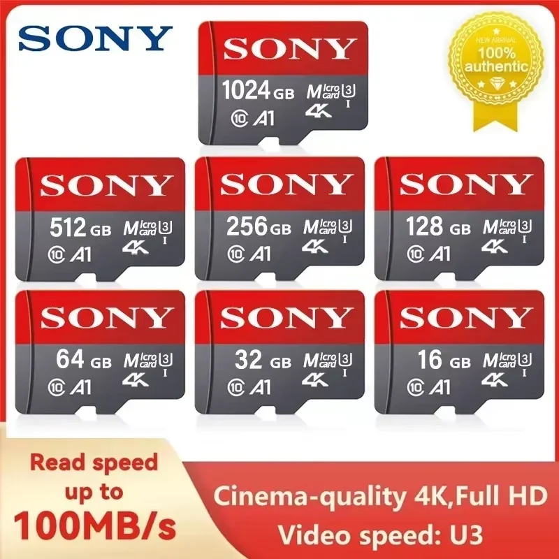 

SONY 1 ТБ Карта Micro SD Mini Memory Class 10, высокоскоростная 4K Ultra-HD видео A2 TF флэш-карта MicroSD для камеры Xiaomi, телефона, дрона