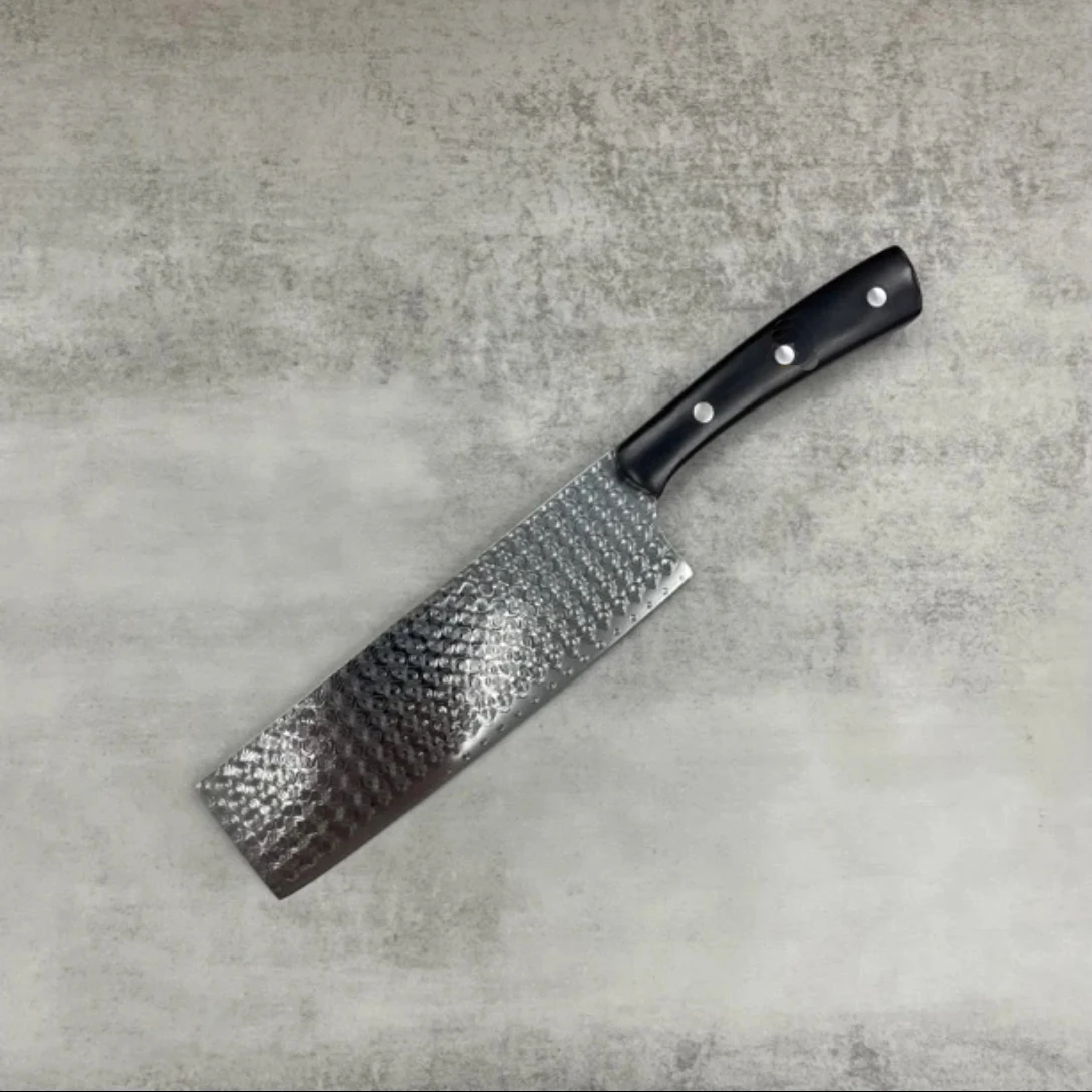 

7-дюймовый нож Накири из дамасской стали, лезвие 10Cr15CoMov, деревянная ручка, нож для нарезки овощей, тесак для мяса, японский кухонный нож Messer