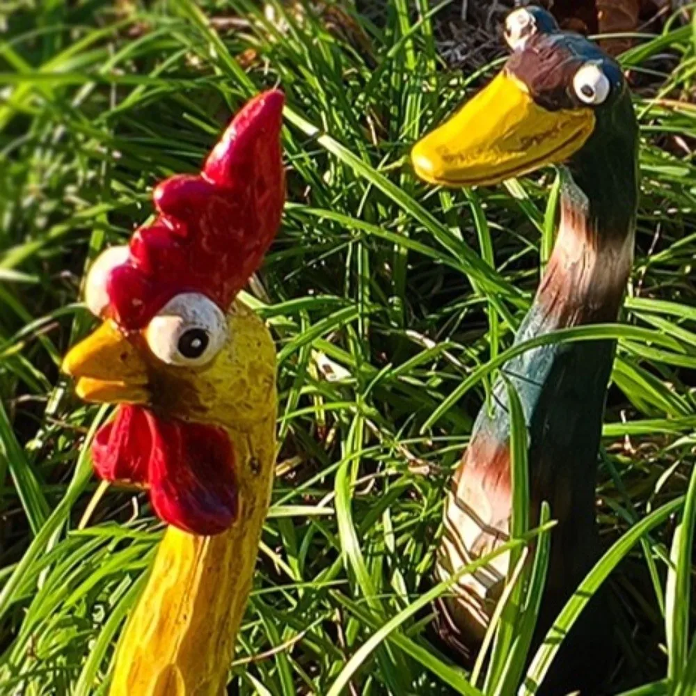 Statue di pollo urlanti artigianali in resina Statue di anatra oca dipinte a mano resistenti alle intemperie Statue di animali divertenti