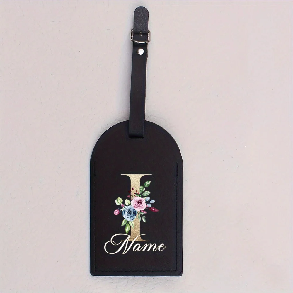 Custom Watercolor Floral Gold 26 Initial Luggage Tag Personalized Name PU Leather Suitcase Tag Wedding Bridesmaid Gift