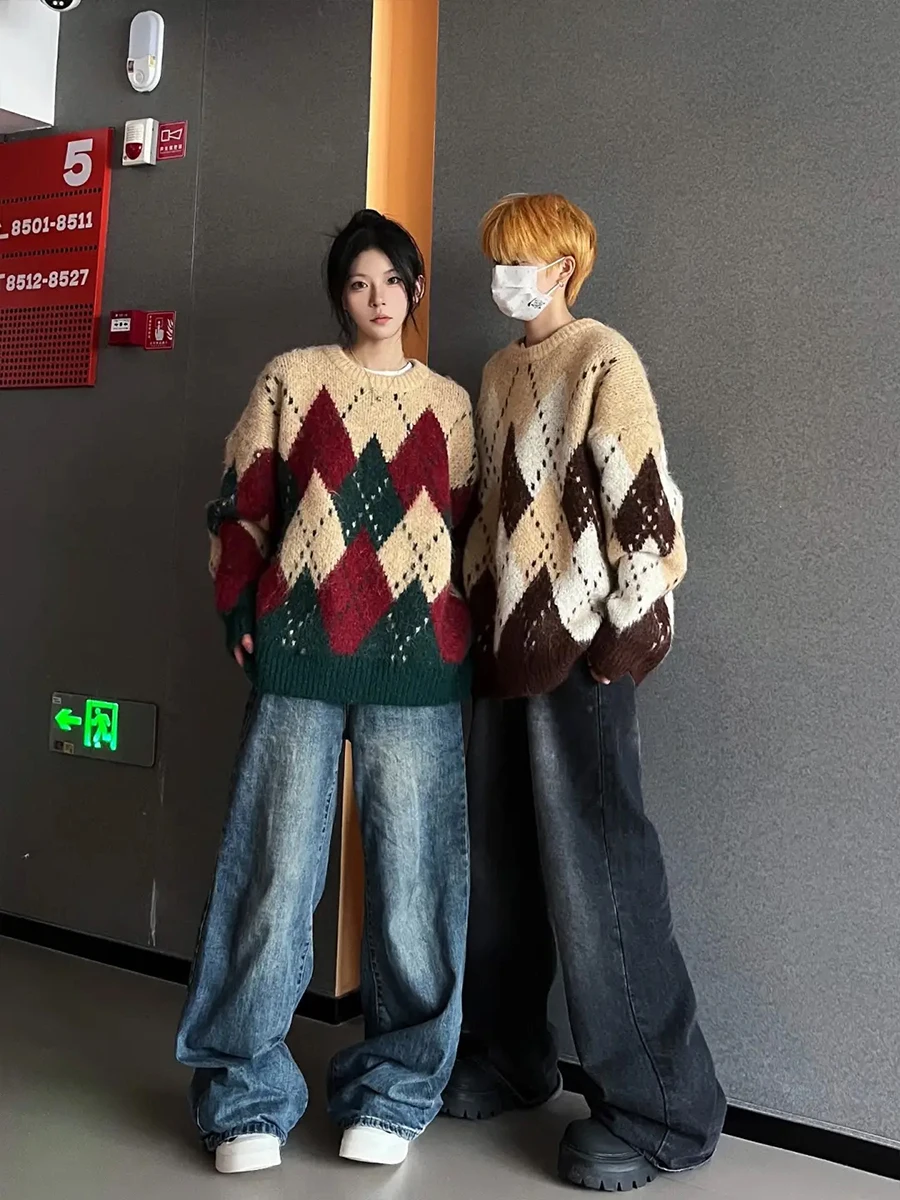 

Cisas вязаный свитер мужской Thiened Winter New Sle Lazy Sle Color Blo Aosphere Feeling мужской вязаный топ модный