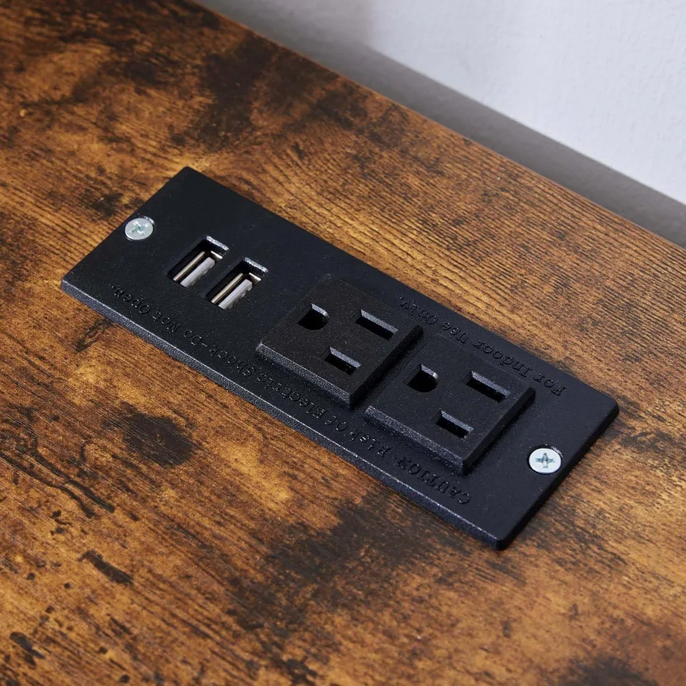 21.1 Tavolino da fattoria con stazione di ricarica e porta della stalla in rete, comodino in legno rustico con ripiano portaoggetti per soggiorno e B