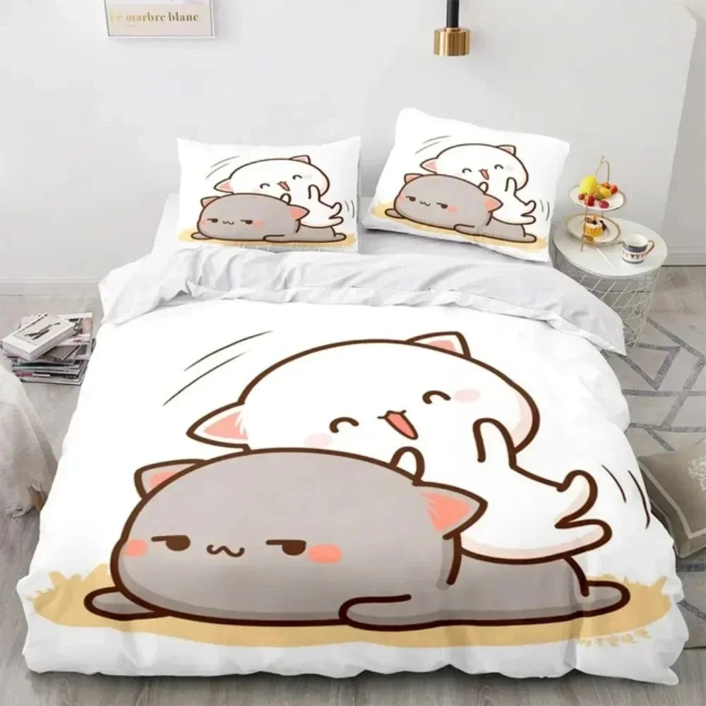 3D Cartoon Lovely Peach Cat Printed Bed Set Duvet Cover Pillowcase Bedding Set Bed Linen Sheet Quilt Cover Full Queen King Size view 6