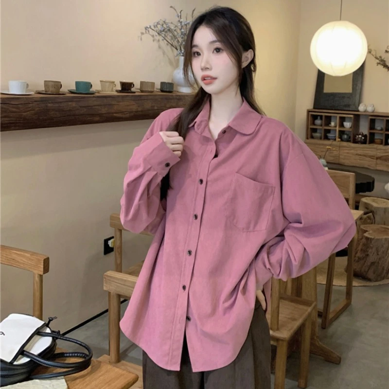 Korean Retro Shirts Women Solid Color Long Sleeve Single Breasted Office Lady Shirt Spring New Casual Versatile Blouse Female