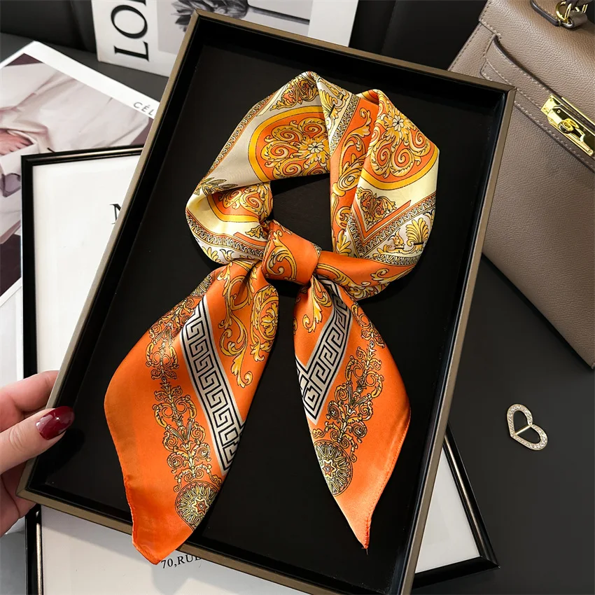 Luxury Temperament 70X70cm Square Scarf Silk Scarf Print Scarf Kerchief Popular Silk Scarves Bandanna Suit Scarf Tie Neck Bag