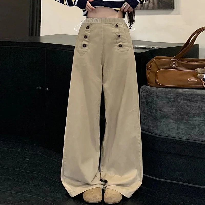 

Джинсовые широкие брюки для беременных с высокой талией и пуговицами, свободные брюки для беременных, осенне-зимняя верхняя одежда, 2025 г., повседневные брюки, тонкие