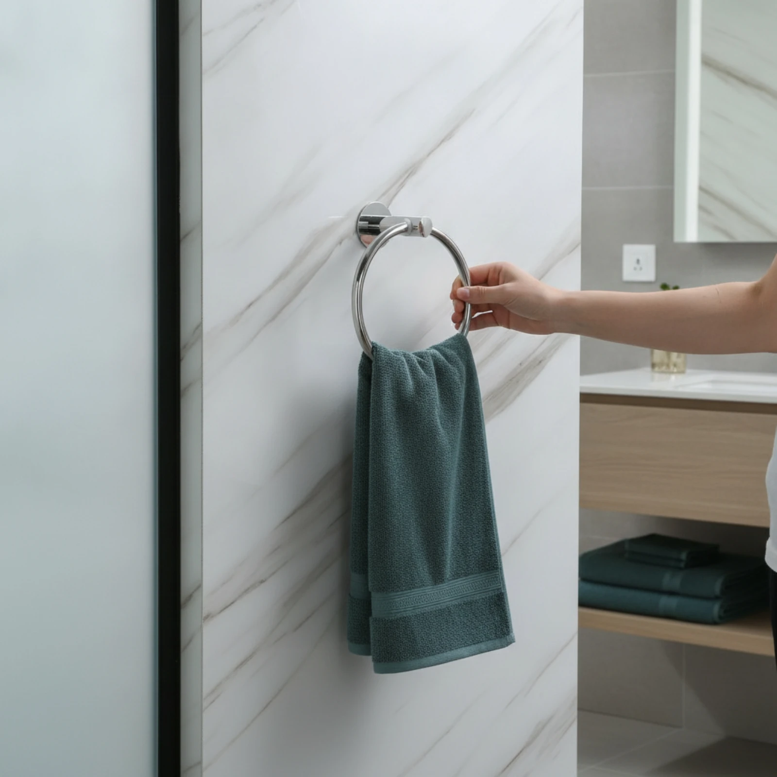 Hand Towel Hoop Rustproof Bathroom Towel Hoop Hardware Modern Long-Lasting for Powder Room