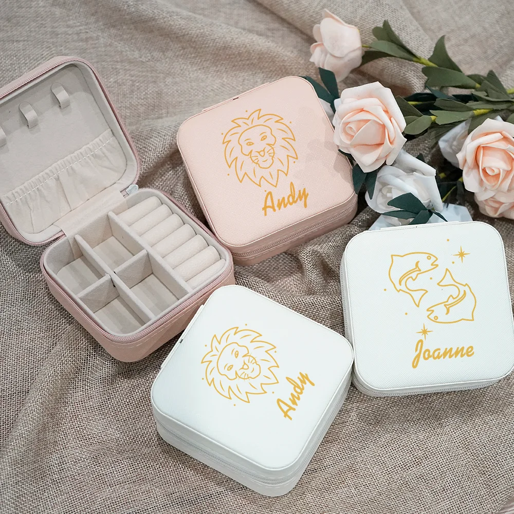 

Twelve Constellations Personalized Jewelry Box Bridesmaid Gifts Birthday Gift Travel Jewelry Case Ring Earrings Storage Boxes