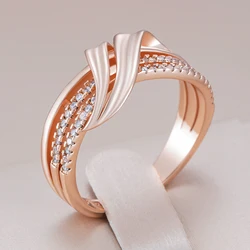 Kinel Hot 585 Rose Gold Color Ethnic Bride Rings Unique Geometry Natural Zircon Accessories Daily Fine Jewelry for Women