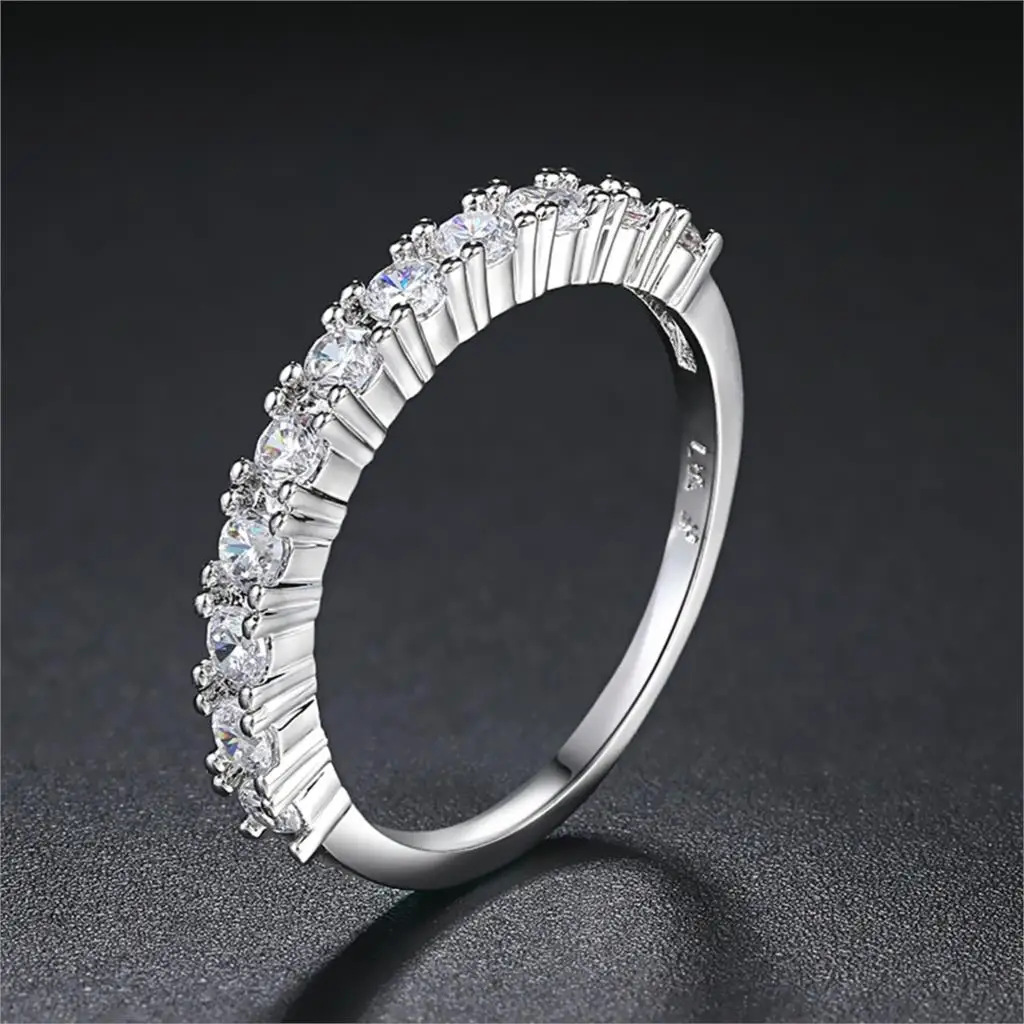 Luxury Sliver Color CZ Crystal Half Circle Pave Finger Rings Fashion Wedding & Engagement Ring Jewelry For Women R589