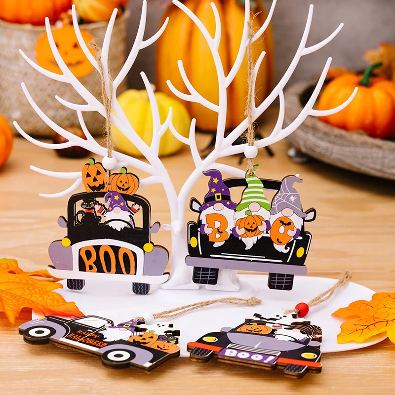 Halloween Hanging Ornaments Wooden Pendant Pumpkin Witch DIY Decoratiion Pendant Decor For Car Gift Household Party  Accessories